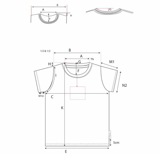 Technical drawing of a T-shirt